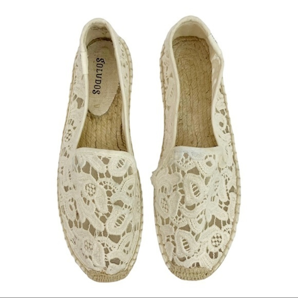 Soludos White Tulip Lace Espadrille Smoking Slipper Flats Women’s Size 7